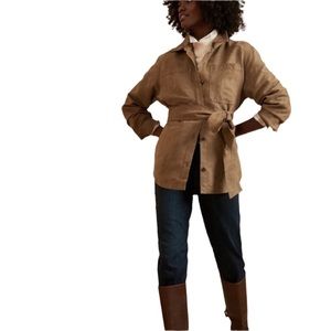 Faux Suede Belted Shirt Jacket SOLD OUT at online merchant